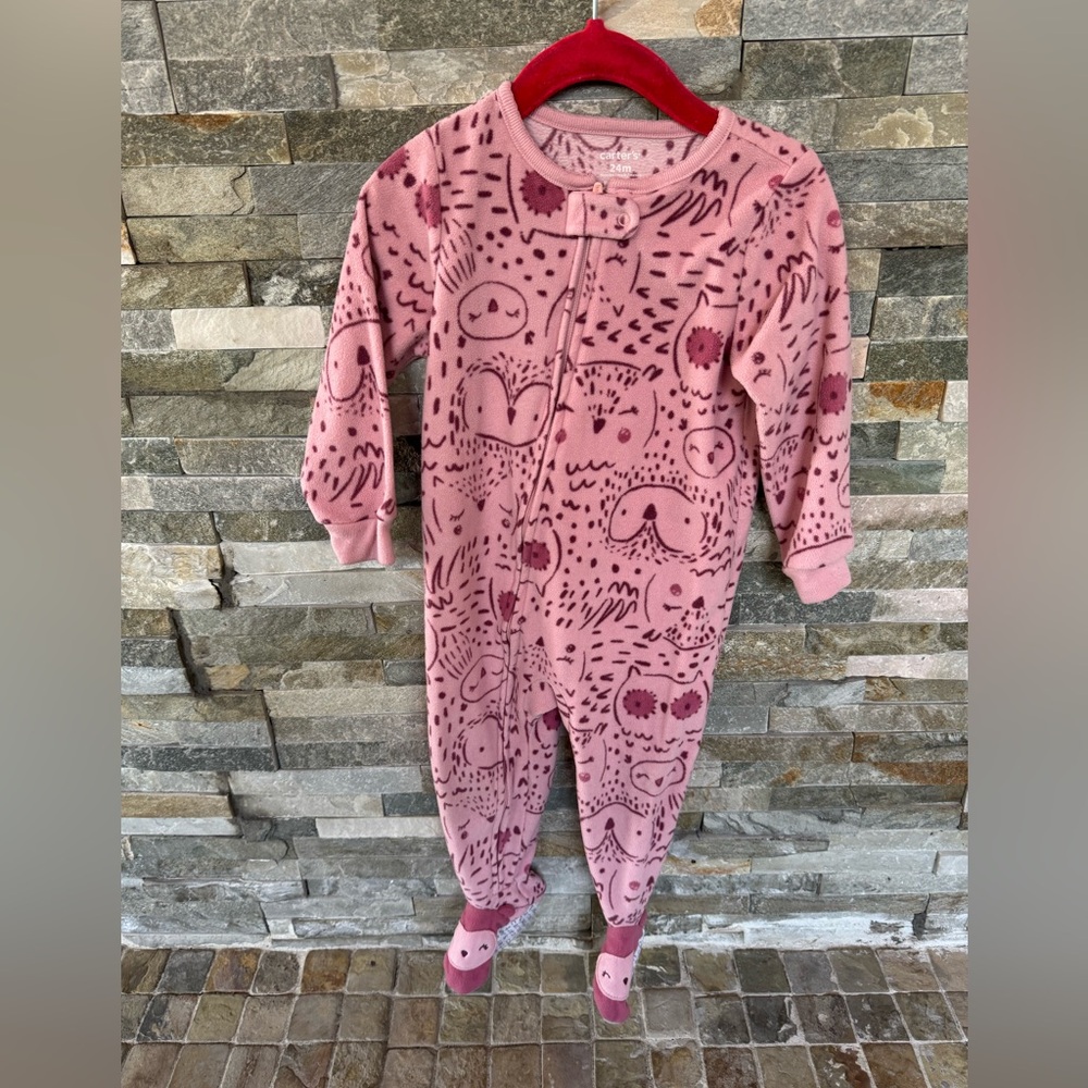 🌼$5🌼Carters Pink owl Kids footed fleece onsie